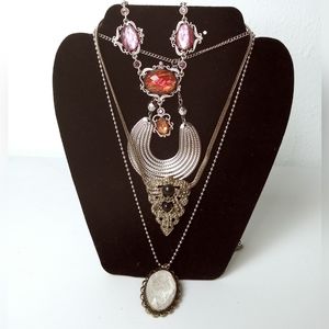 Minimalist Silver Tone Women's Necklaces Bundle Of 4